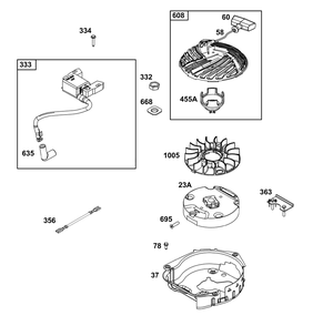 Flywheel, Ignition, And Starter Group Diagram and Parts List for 09P702-0269-F1 020000 - 09Z999 Briggs and Stratton Engine